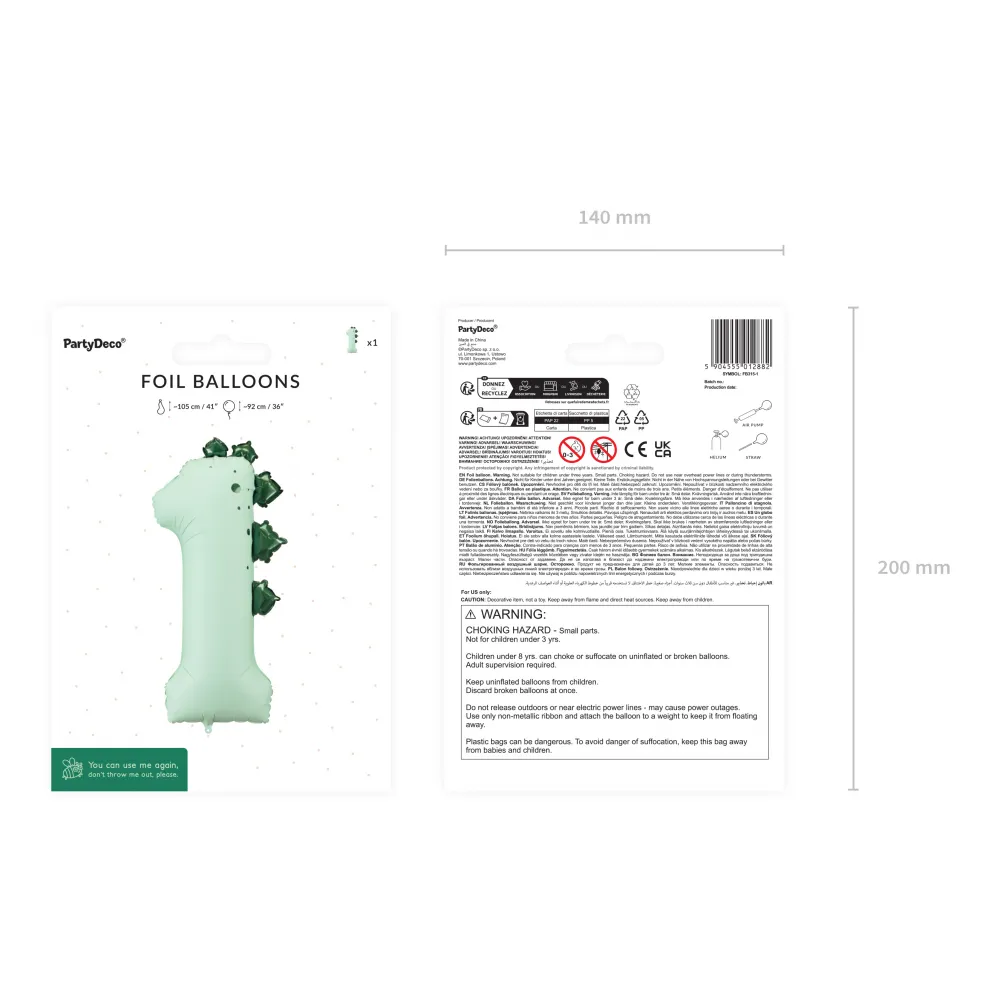 Balon Folie Cifra 1 Dinozaur 92cm