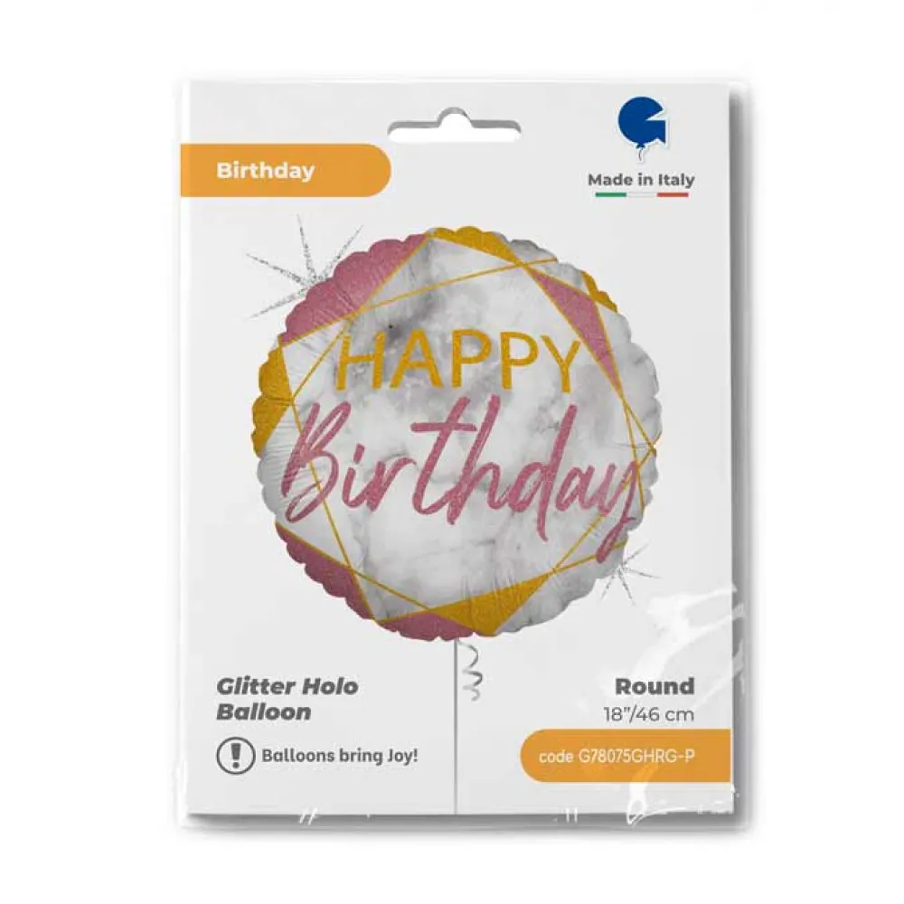 Balon Folie Rotund Rose Gold Marble Happy Birthday 46 cm Grabo