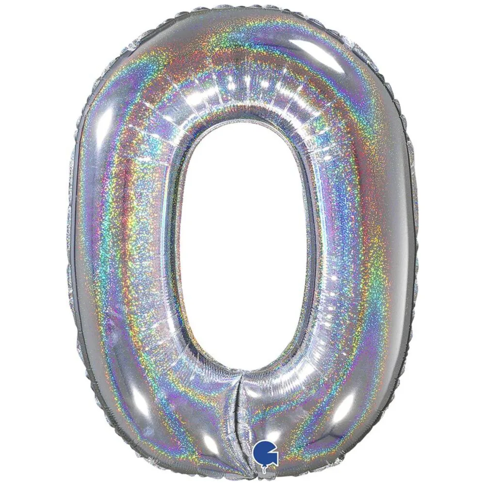 Balon Folie JUMBO CIFRA 0 Argintiu Holografic 102 cm Grabo