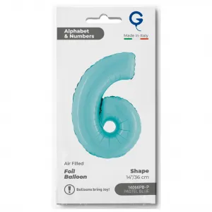 Balon Folie Cifra 6 Pastel Blue 36cm