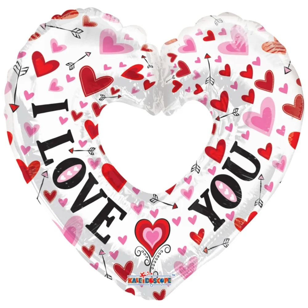 Balon Folie Inima cu centrul gol I love You 91cm