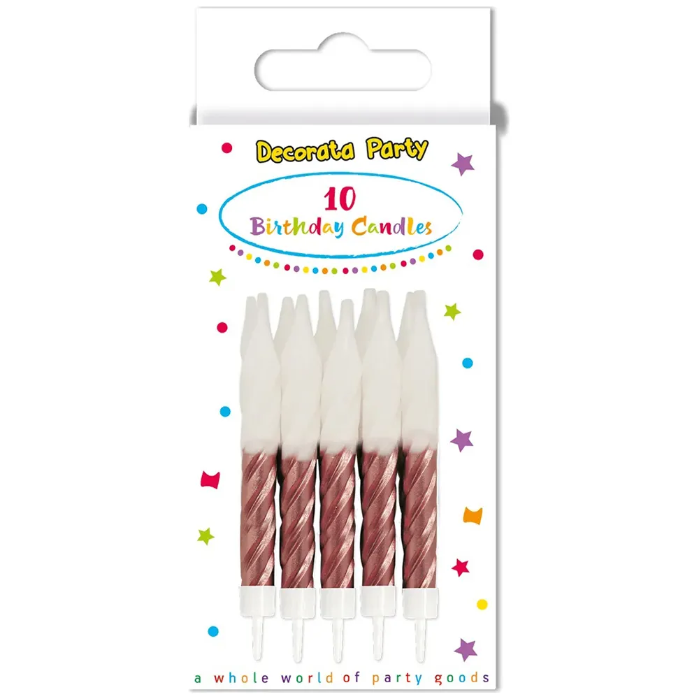 Set 10 Lumanari cu suport Swirly Alb-Rose Gold 7.5cm