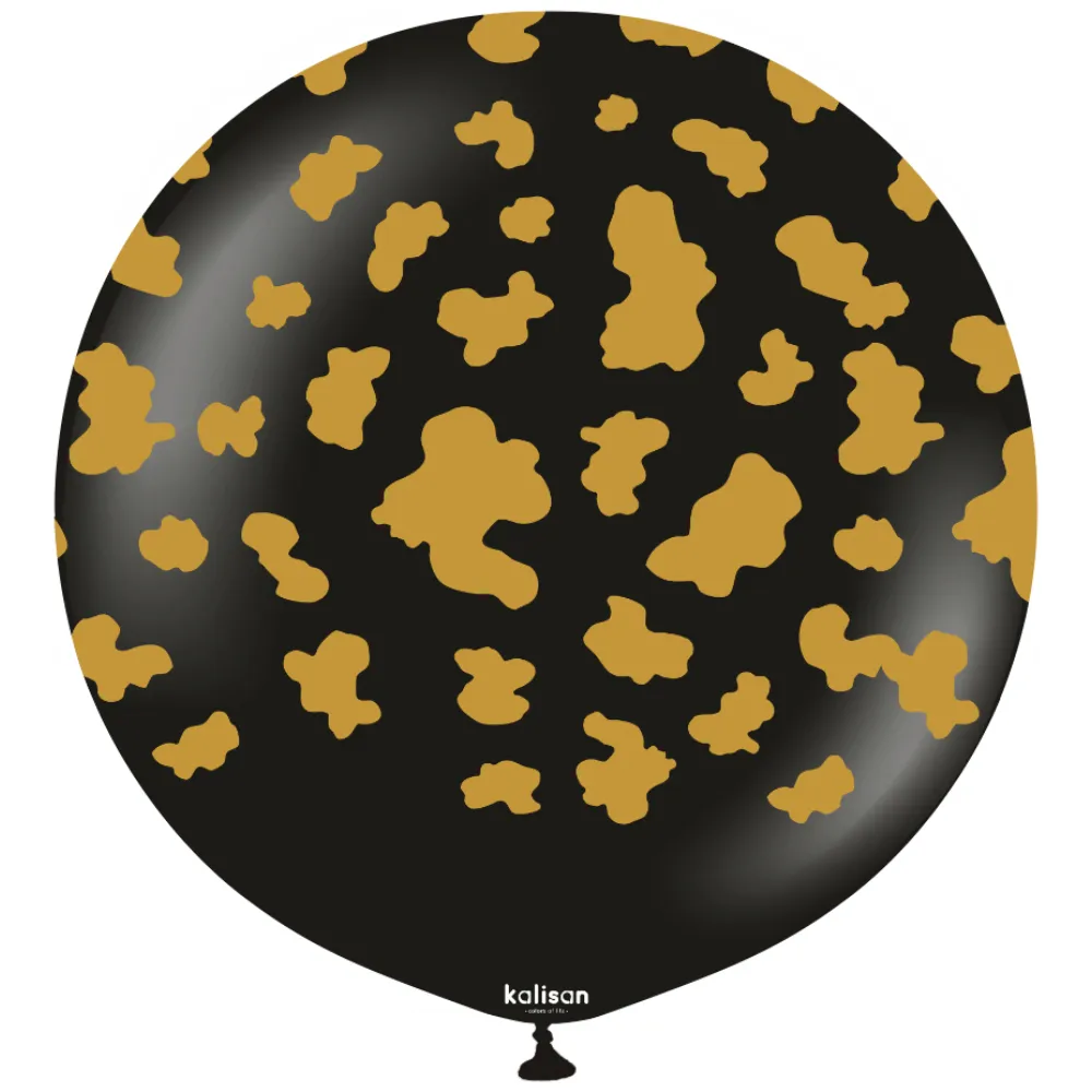 Balon latex jumbo 60cm Safari Cow - Black Print - Gold