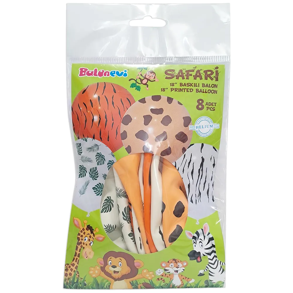 Set 8 Baloane Latex 45cm print Animale Safari