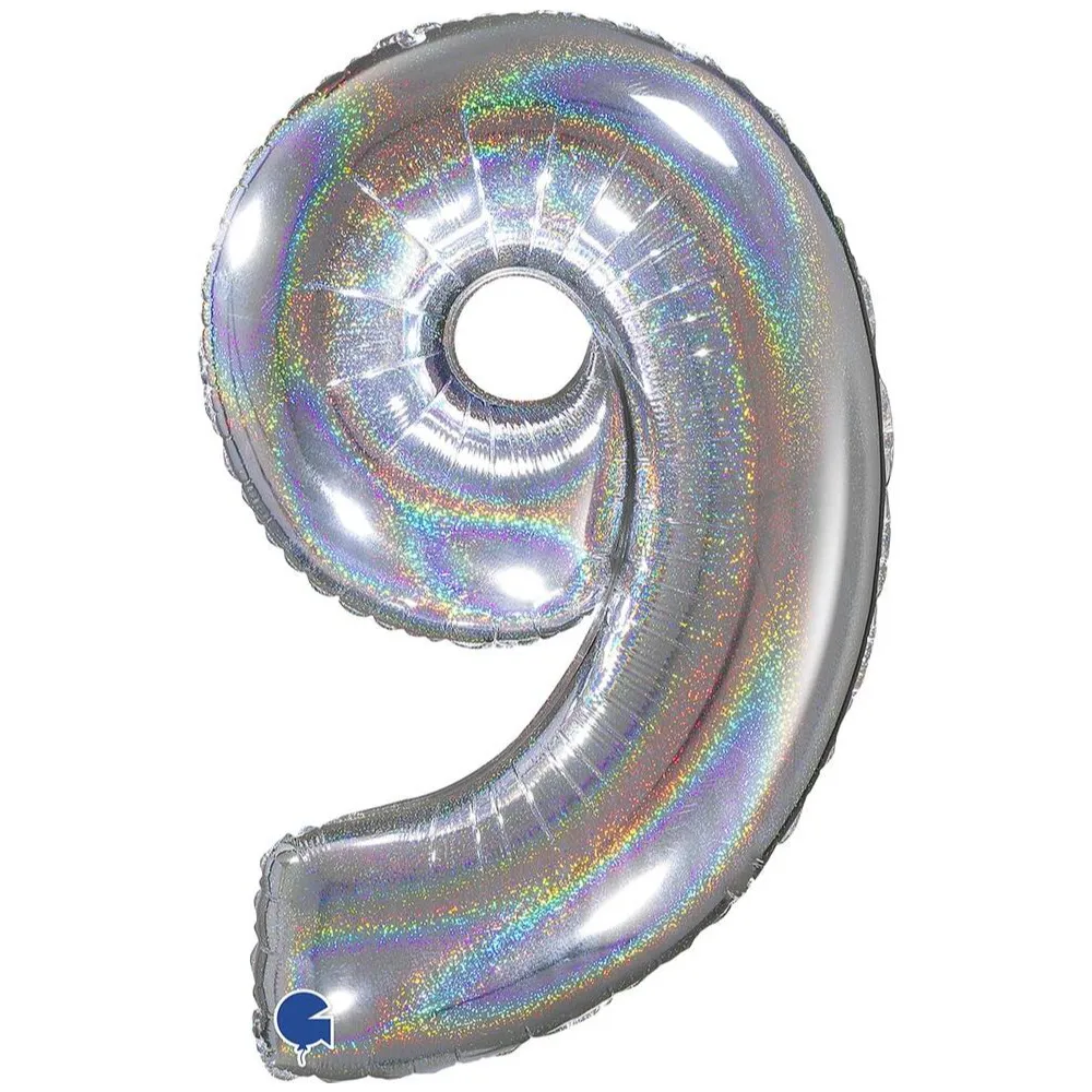 Balon Folie CIFRA 9 Holographic Glitter 66 cm Grabo