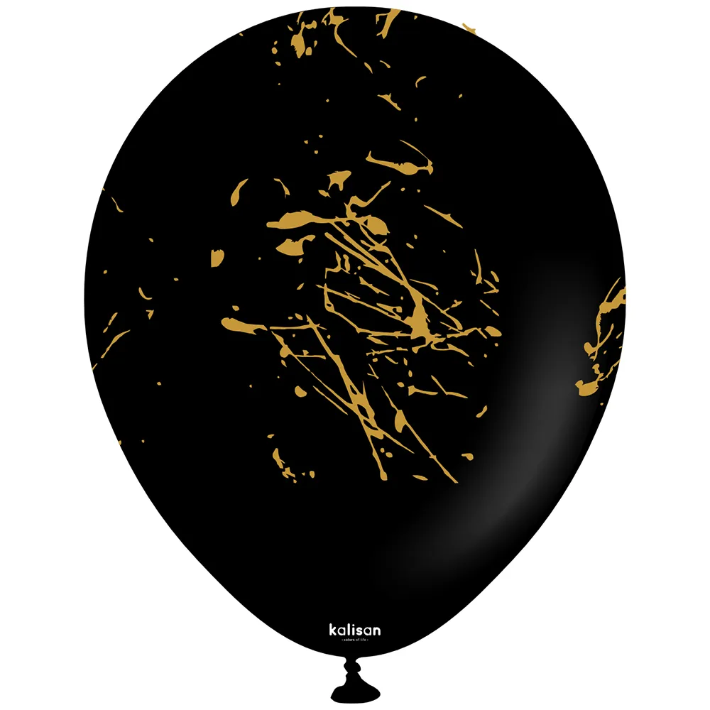 SET 25 Baloane latex 30cm Negre print Splatter Gold