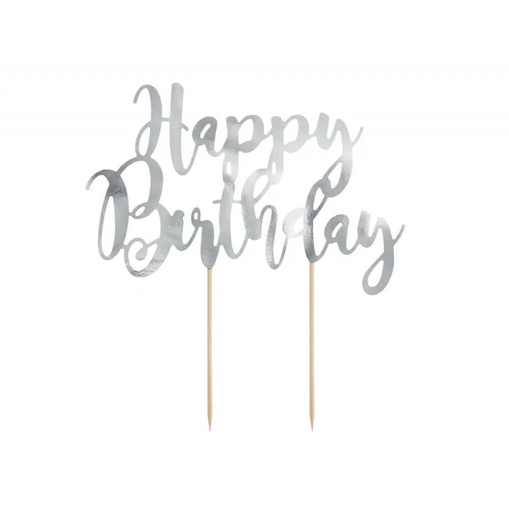 Decoratiune pentru Tort Happy Birthday Argintiu 22.5cm