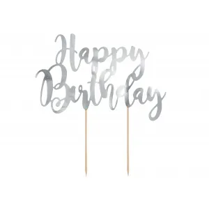 Decoratiune pentru Tort Happy Birthday Argintiu 22.5cm