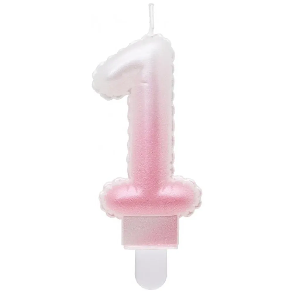 Lumanare Tort Cifra 1 Ombre Alb - Roz 7cm