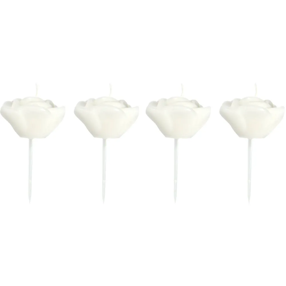 Set 4 Lumanari Tort Trandafiri Albi 6x3cm