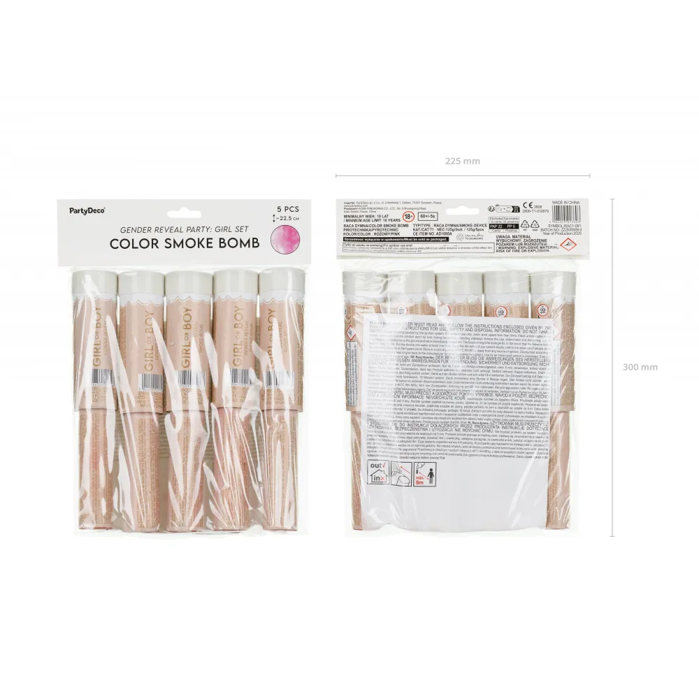 Set 5 Fumigene Gender Reveal It's a Girl Roz 22.5cm