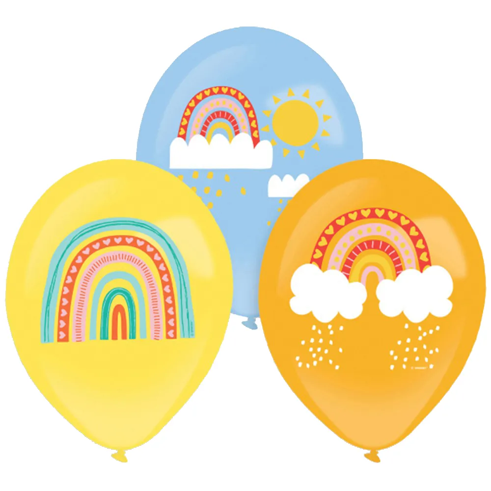 Set 6 Baloane Latex 27.5cm Print Retro Rainbow Amscan 9911900
