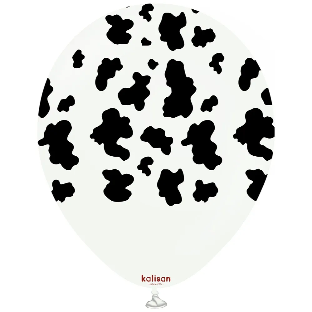 Baloane latex 30cm Safari Cow - White Print Colour - Black