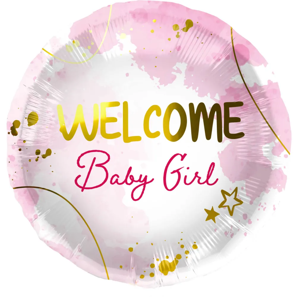 Balon Folie Welcome Baby Girl Auriu 45cm