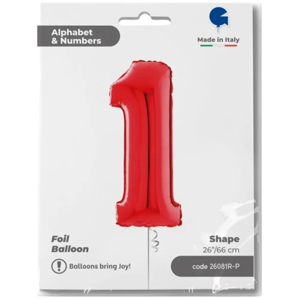 Balon Folie CIFRA 1 Rosu 66 cm Grabo