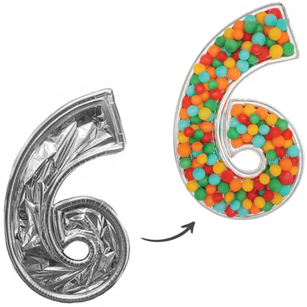 Balon Folie DIY Cifra 6 Argintiu 165cm