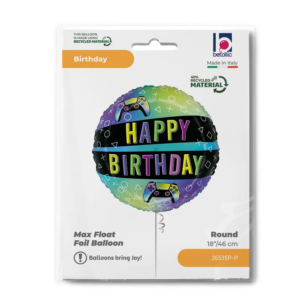 Balon Folie Rotund Gaming Birthday 46cm