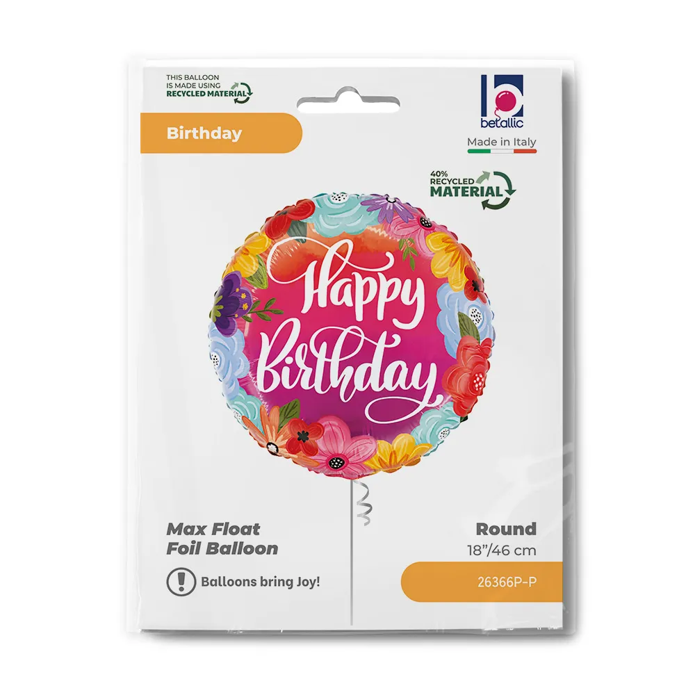 Balon Folie Happy Birthday Floricele 46cm