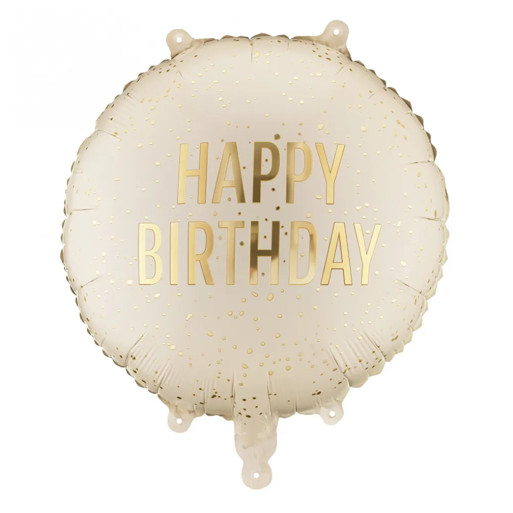Balon Folie Rotund Cream Happy Birthday Auriu 35cm