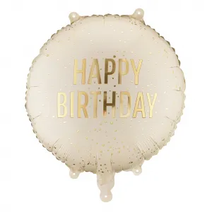 Balon Folie Rotund Cream Happy Birthday Auriu 35cm