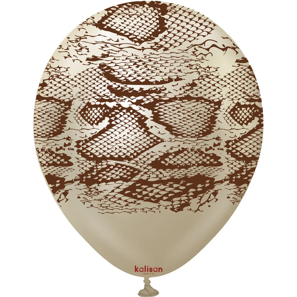 Baloane latex 30cm Safari Snake N - Mirror White Gold Print Colour - Dark Brown