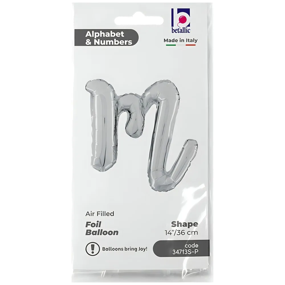 Balon Folie LITERA (AER) SCRIPT M Argintiu 35 cm Grabo