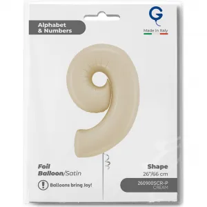Balon Folie Cifra 9 Satin Cream 66cm