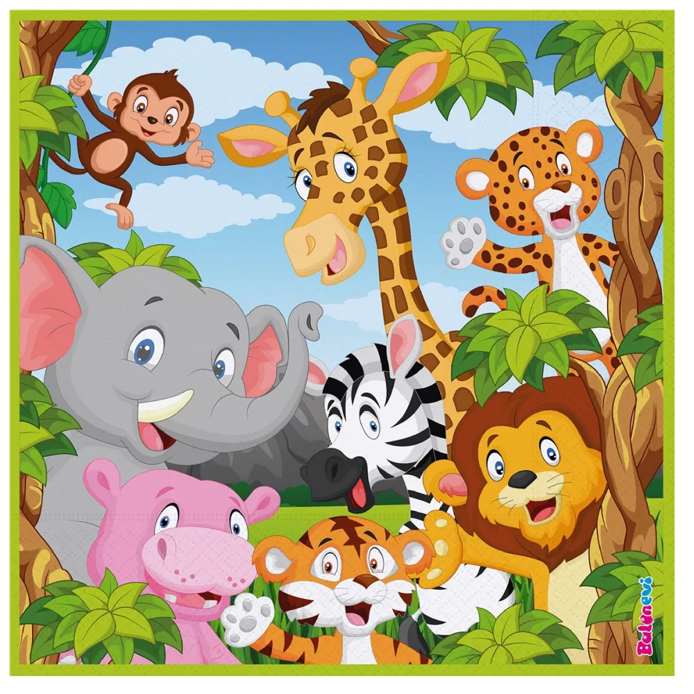 Set 16 Servetele Petrecere cu print Animale Safari SF8726
