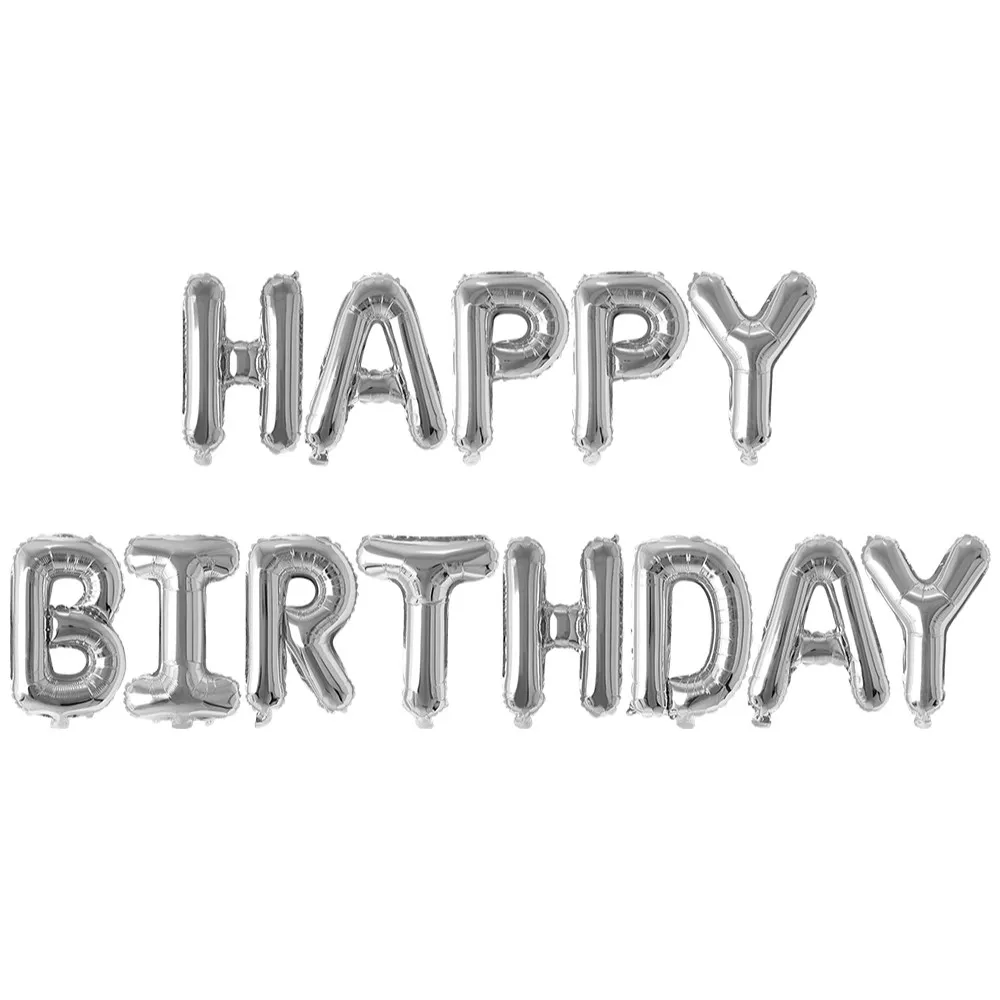 Set Baloane Folie Scris Happy Birthday Argintiu