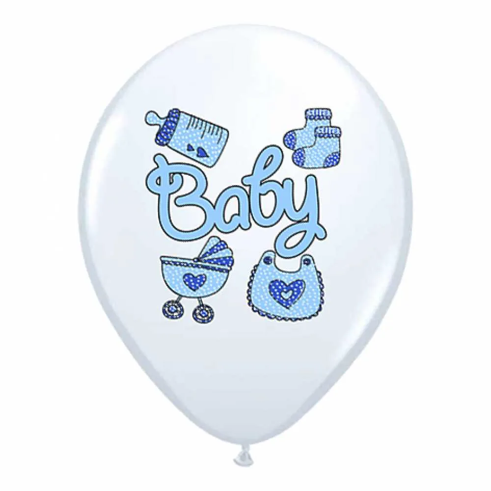 Set 12 Baloane Latex 30 cm Asortate Print Bleu Baby Boy BLS202230