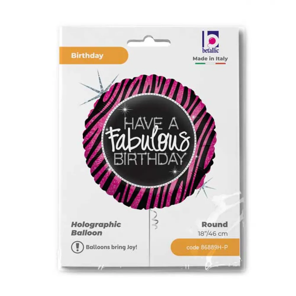 Balon Folie Rotund Zebra Fabulous B-day 46 cm Grabo