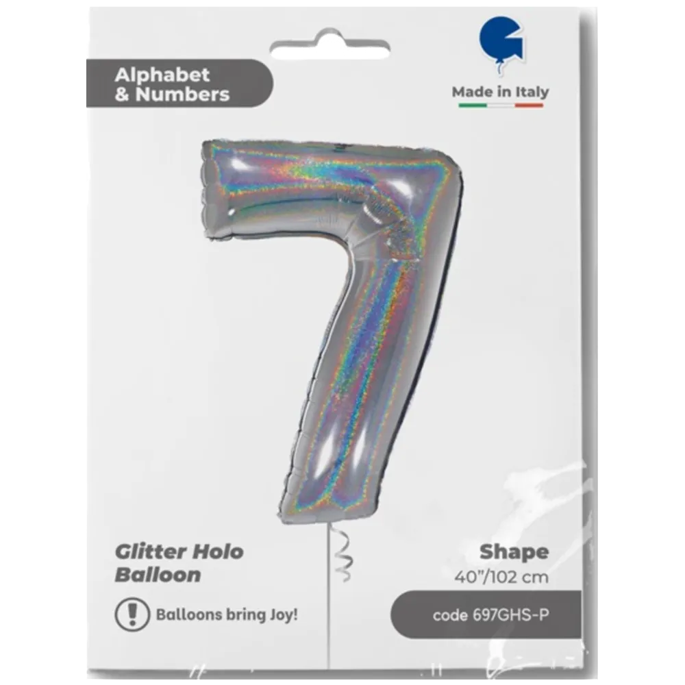 Balon Folie JUMBO CIFRA 7 Argintiu Holografic 102 cm Grabo