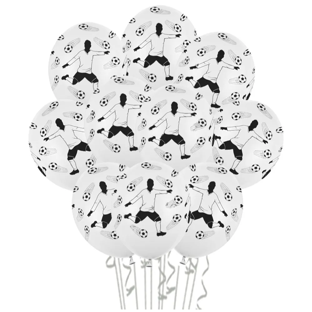 Set 10 Baloane Latex cu print Jucator Fotbal alb 30 cm