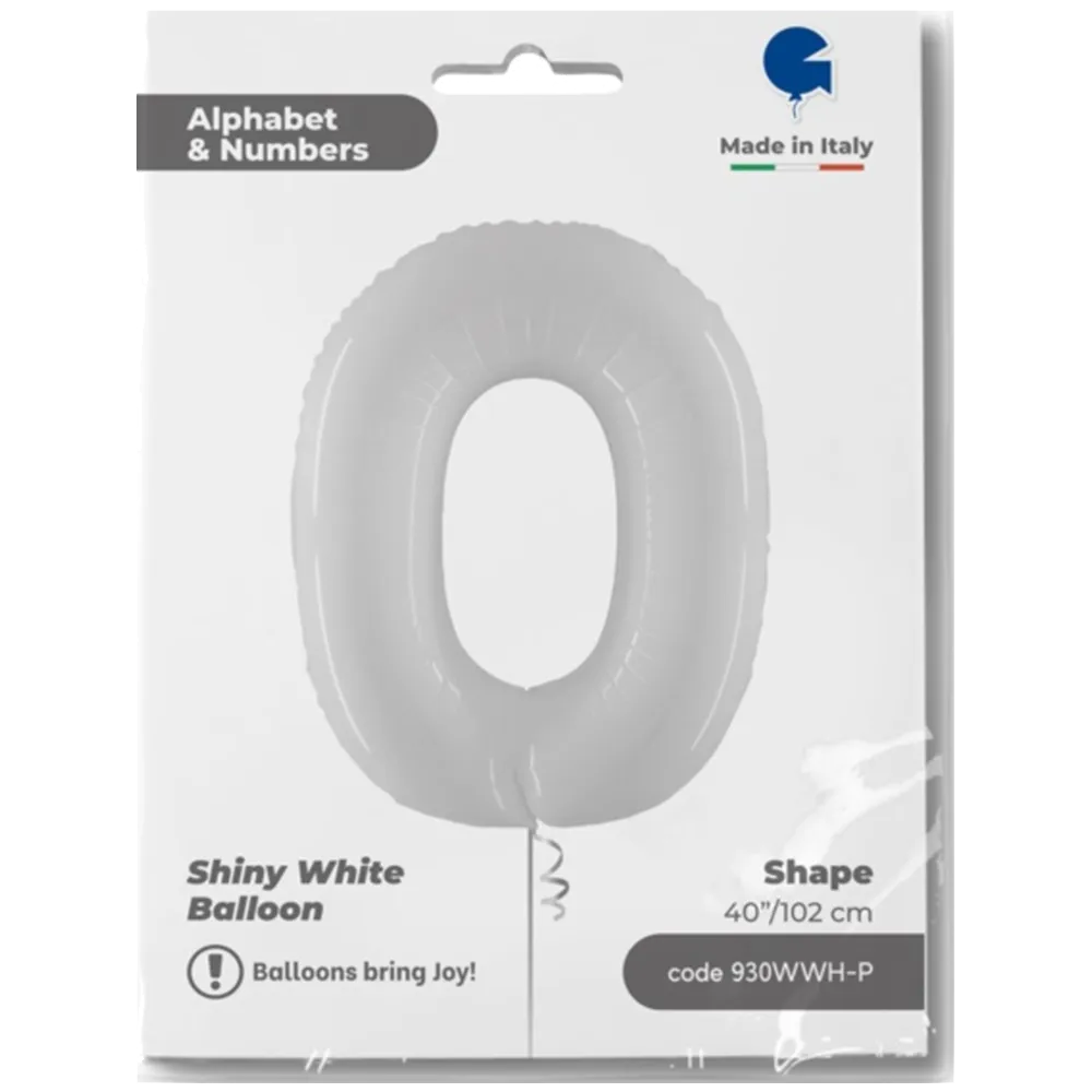 Balon Folie Jumbo CIFRA 0 Shiny White 102 cm Grabo