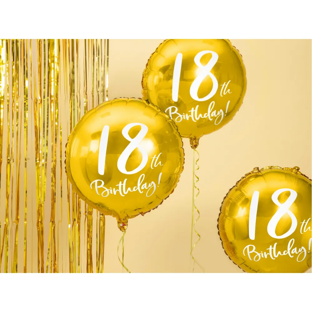 Balon Folie Gold Happy 18th Birthday 43cm