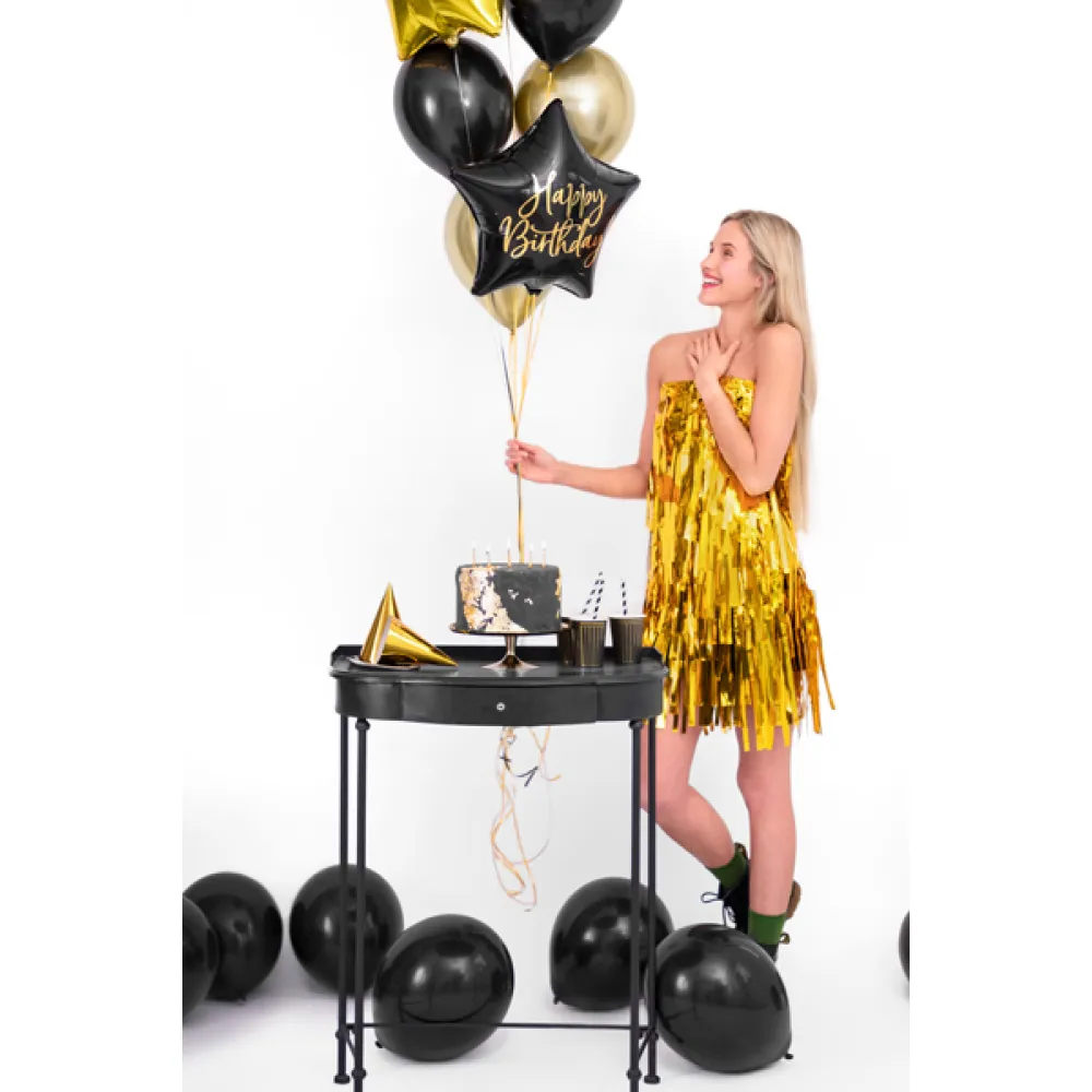 Balon Folie Happy Birthday Steluta Neagra cu scris Auriu 43cm PDC1040