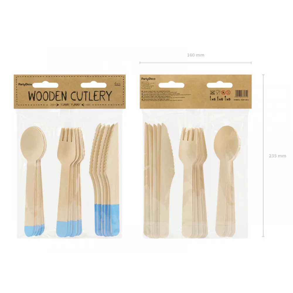 Set 18 Tacamuri lemn bleu deschis 16 cm