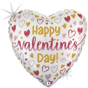 Balon Folie Inima Alba Happy Valentine's 46 cm Grabo