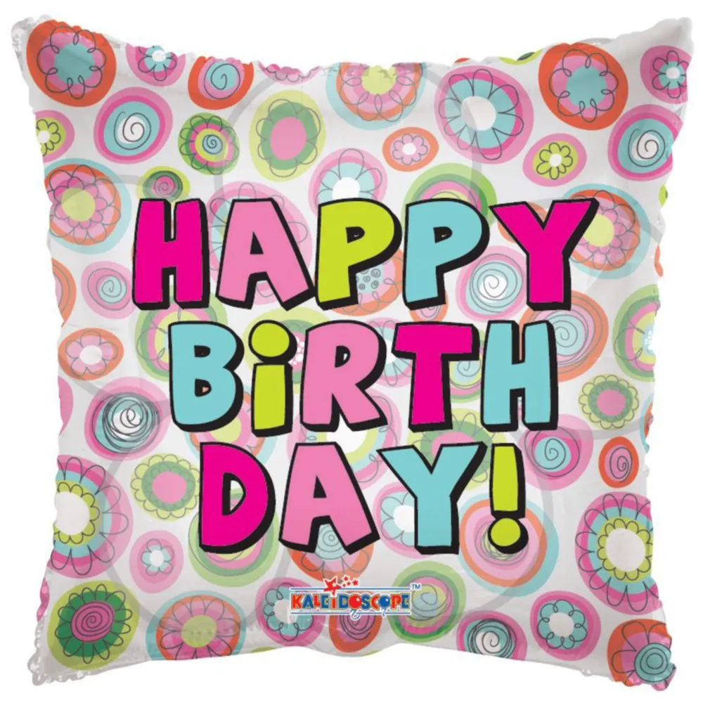 Balon folie Happy Birthday patrat transparent cu cerculete 19197