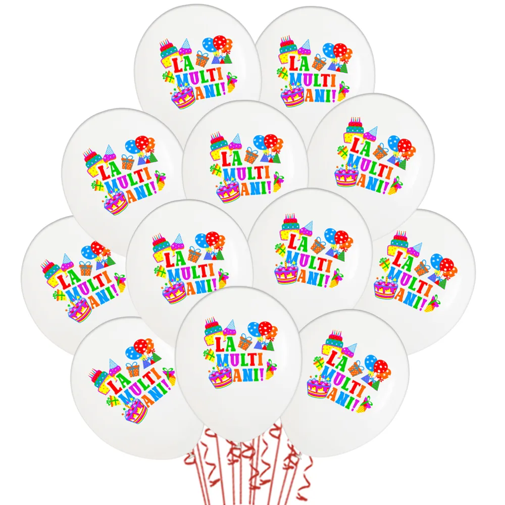 Set 12 Baloane 30cm Albe Print La Multi ani