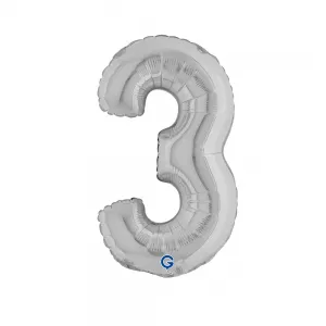 Balon Folie Cifra 3 Argintiu 36cm