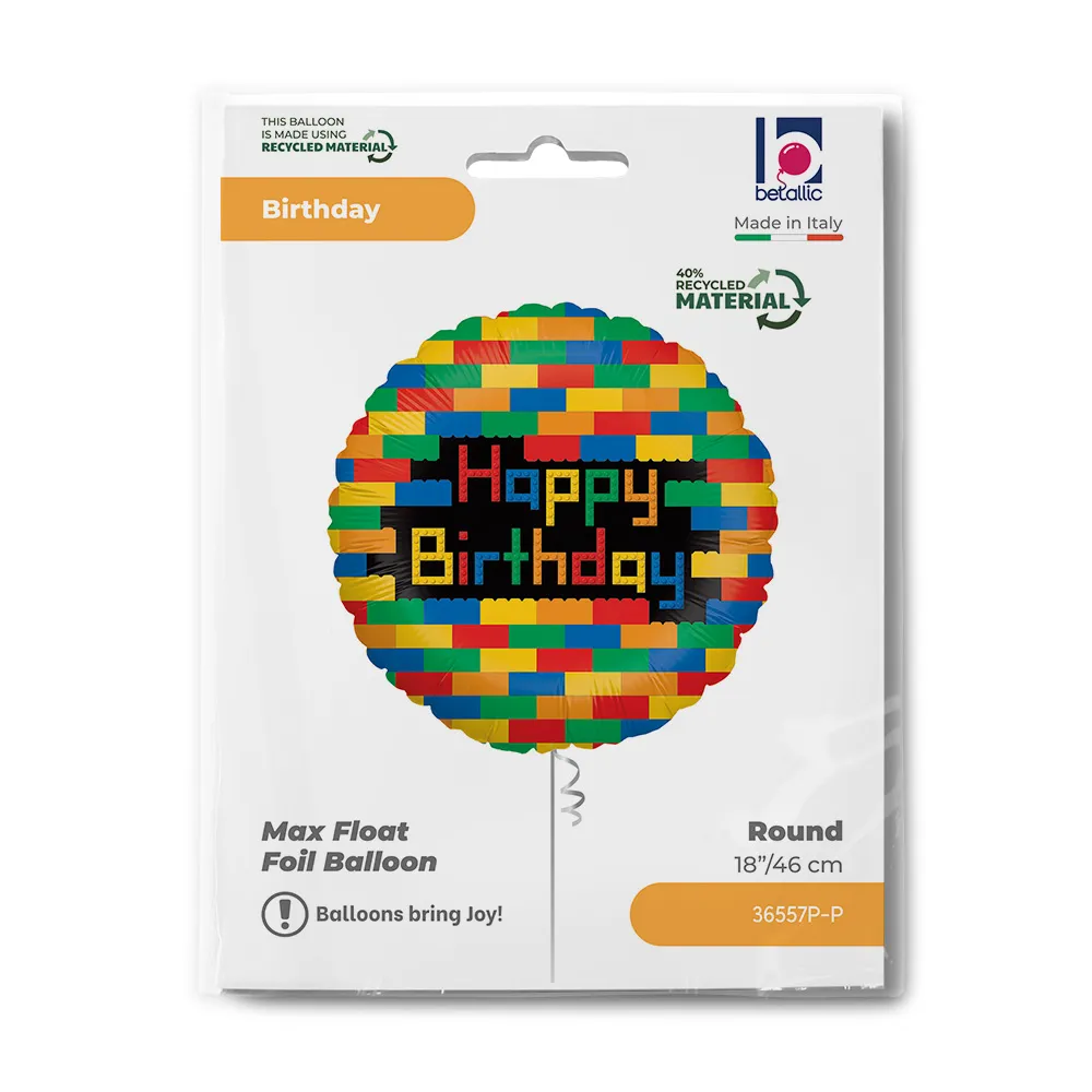 Balon Folie Rotund Happy Birthday Lego 46cm