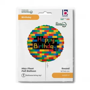 Balon Folie Rotund Happy Birthday Lego 46cm