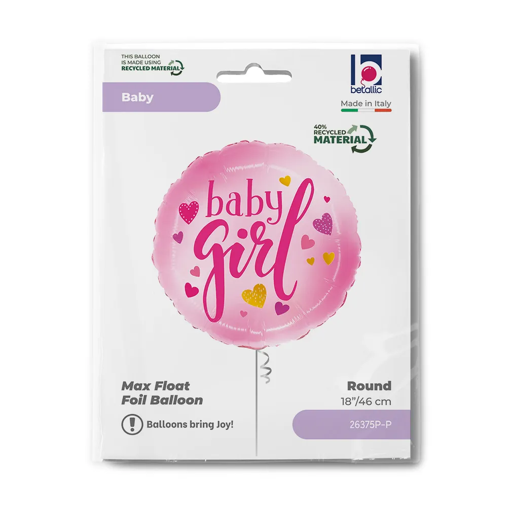 Balon Folie Rotund Baby Girl Inimioare 46cm