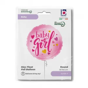 Balon Folie Rotund Baby Girl Inimioare 46cm