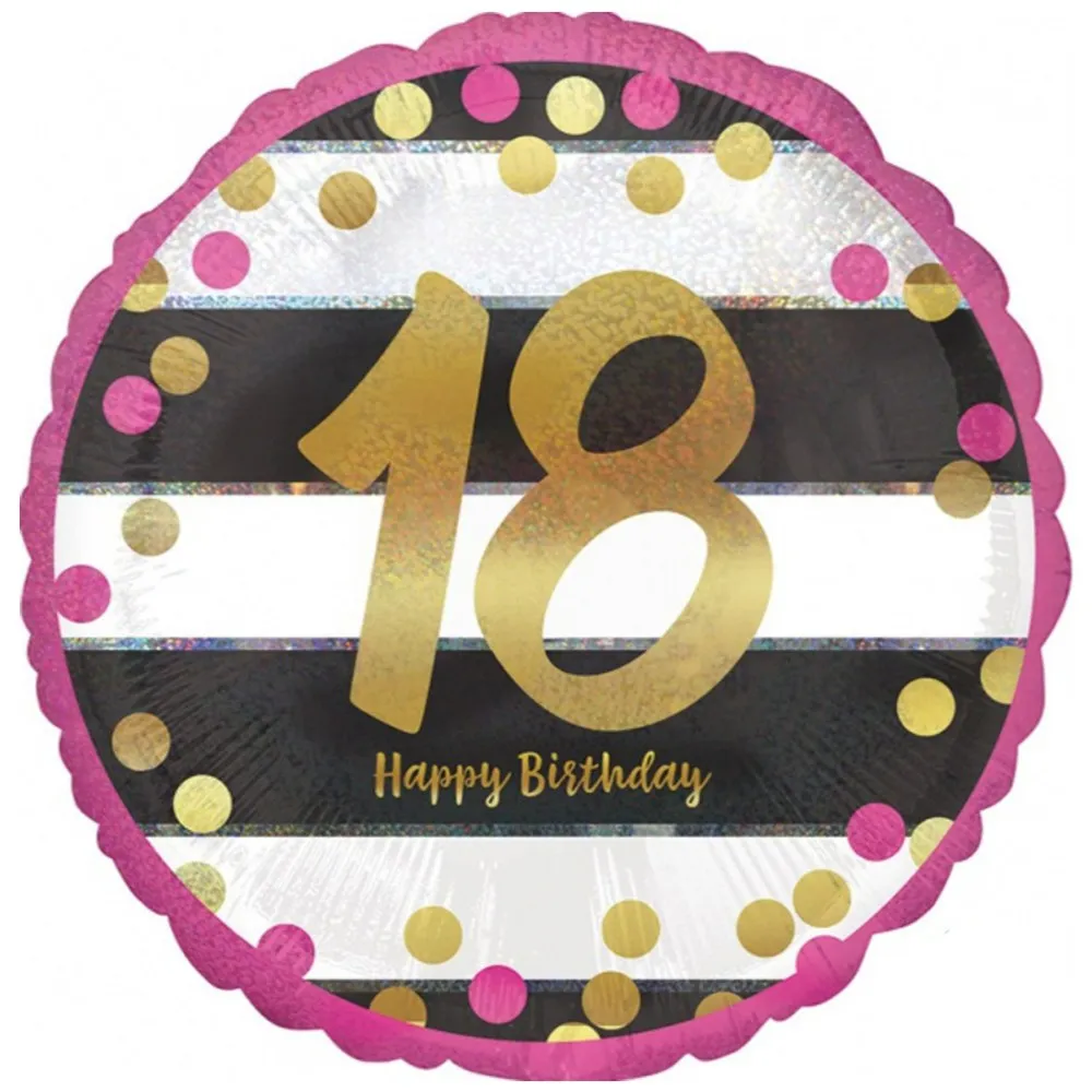 Balon Folie Rose Gold 18 Happy B-day Holografic 43cm AMS 37160 01