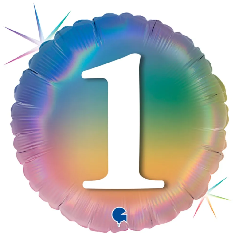 Balon Folie Rotund CIFRA 1 Rainbow 46 cm Grabo