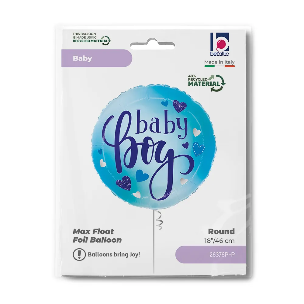 Balon Folie Rotund Baby Boy Inimioare 46cm