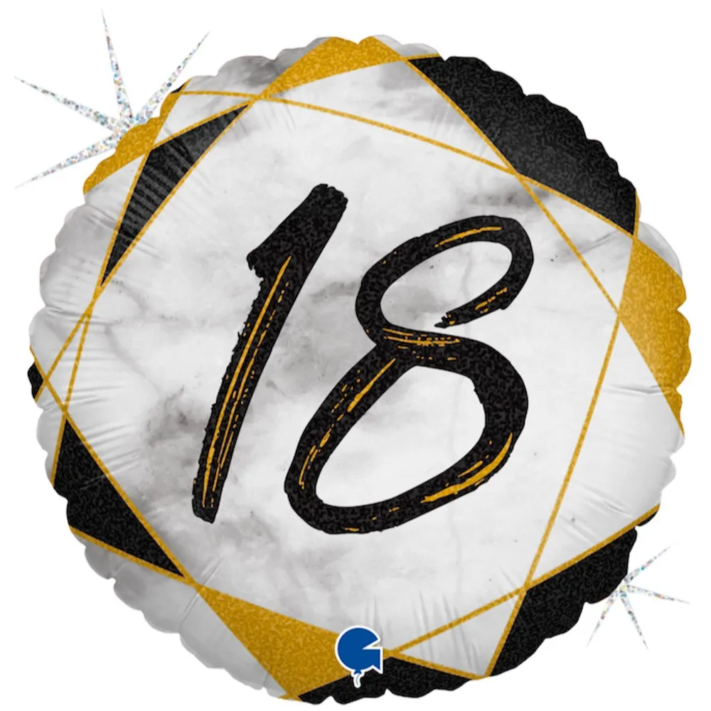 Balon Folie Rotund Black Marble 18th Birthday 46 cm Grabo