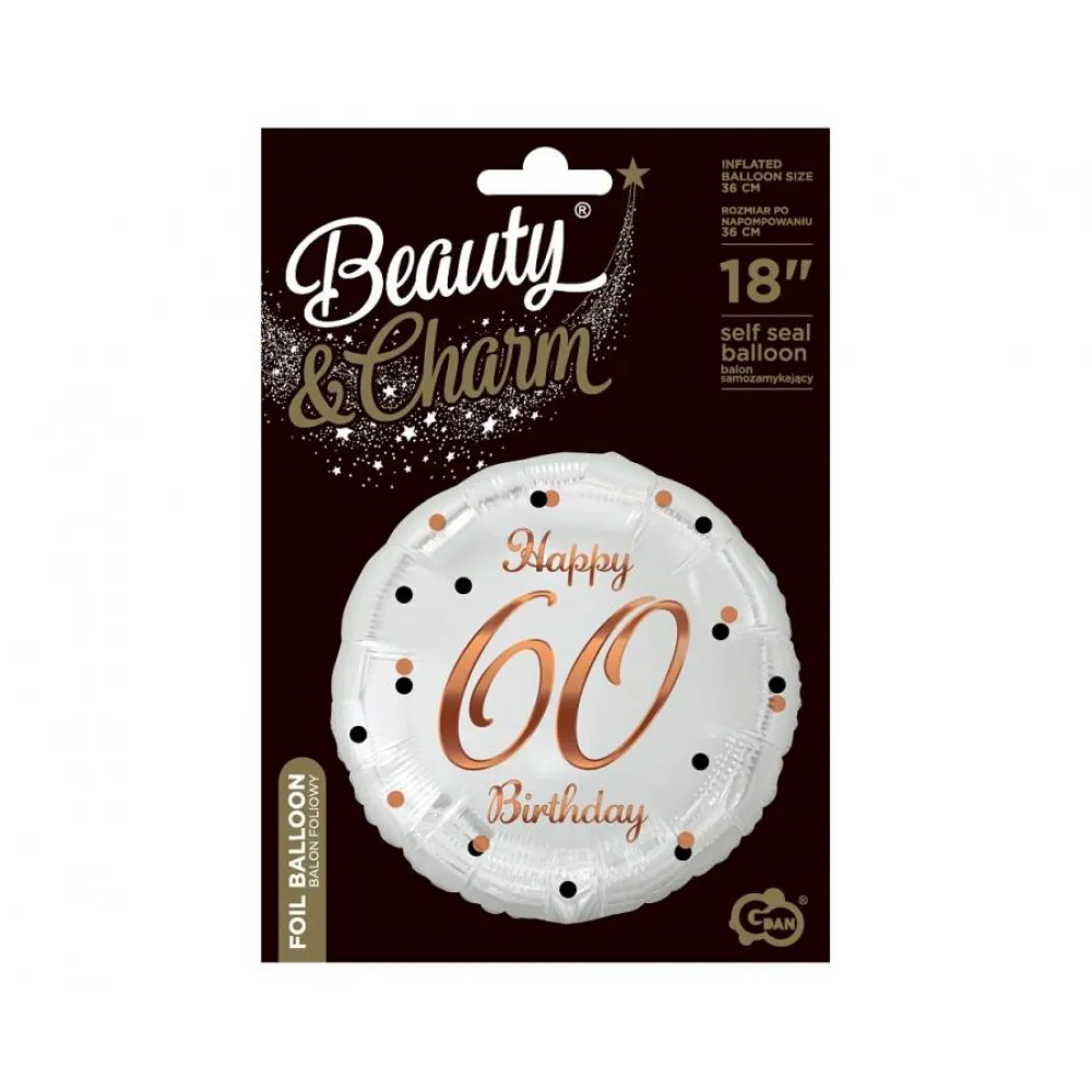 Balon Folie Rotund Happy 60th Birthday Confetti Rose Gold 45cm